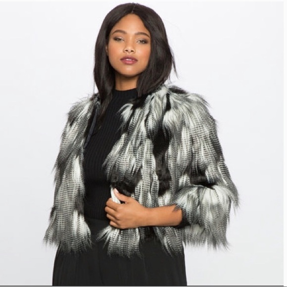 Eloquii Jackets & Blazers - Eloquii Black & White Faux Fur Cropped Coat Sz 18